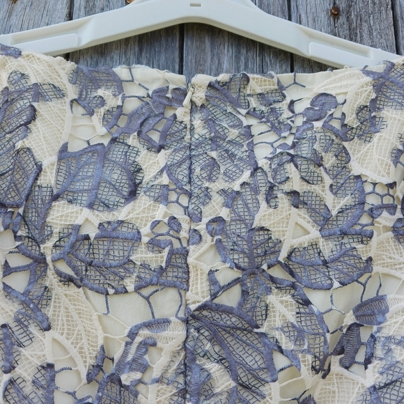 Tory Burch Womens Sz 8 Guipure Summer Lace Natural Floral Mini Dress Gray/Cream - Picture 3 of 7